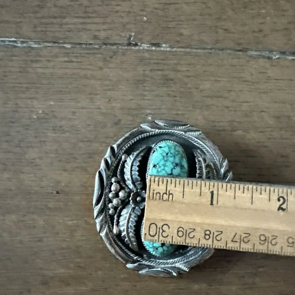 VTG Navajo Sterling Silver Bolo Slide 53g Morenci Blue Turquoise Double Stone